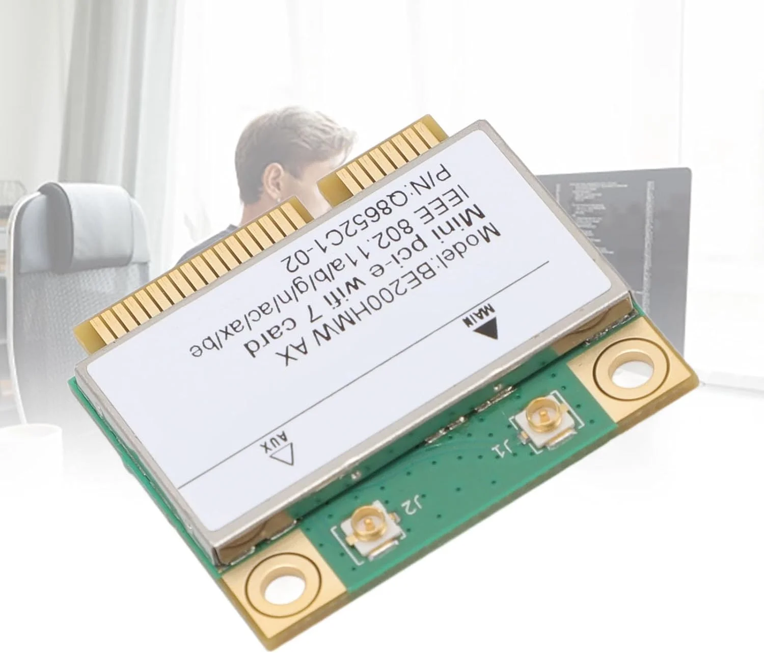 کارت شبکه بی‌سیم WiFi7، سه بانده 2.4G 5.8G 6G 8774Mbps بلوتوث 5.4 مینی آداپتور بی‌سیم PCI E (بدون آنتن)