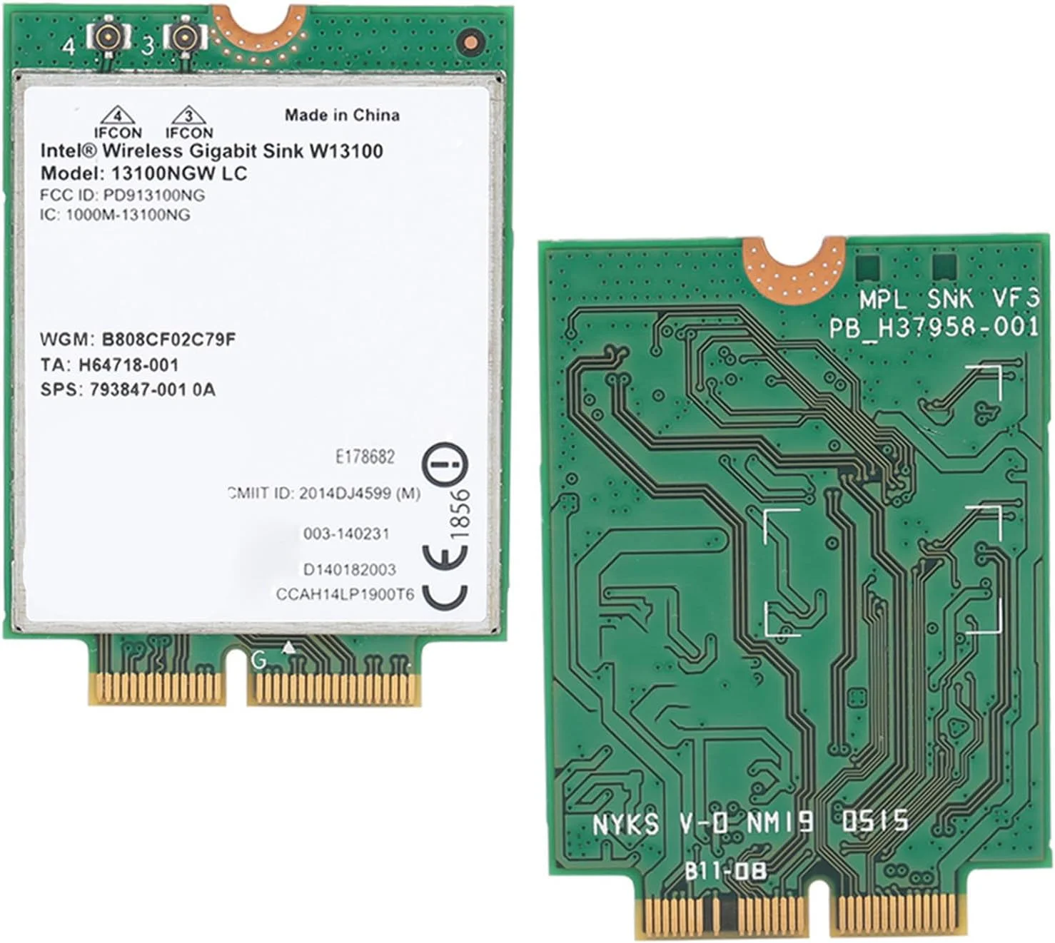 کارت شبکه بی سیم 13100NGW، کارت شبکه بی سیم NGFF 4.0، پشتیبانی از پروتکل های 802.11ad، 802.11ac، 802.11an