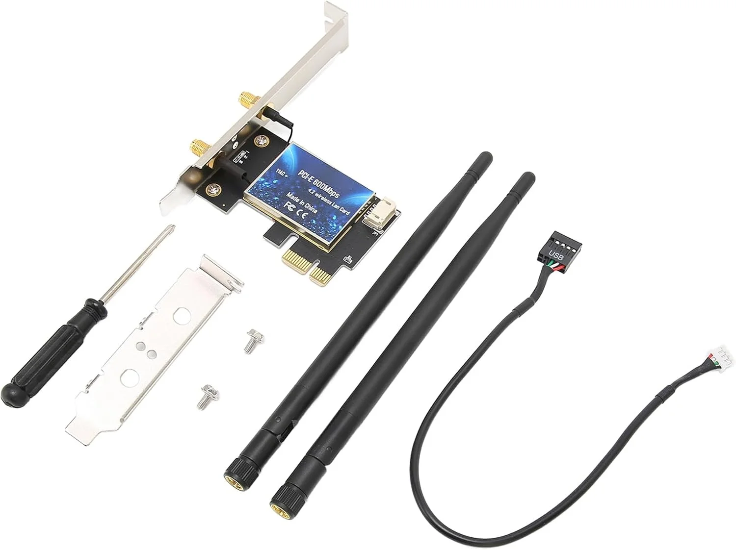 کارت وای فای PCIe با آنتن تقویت شده 600 مگابیت بر ثانیه، کارت بی سیم دو بانده 11AC 5dBi برای 7، برای 8.1، برای 10 و سایر سیستم ها، کارت آداپتور وای فای