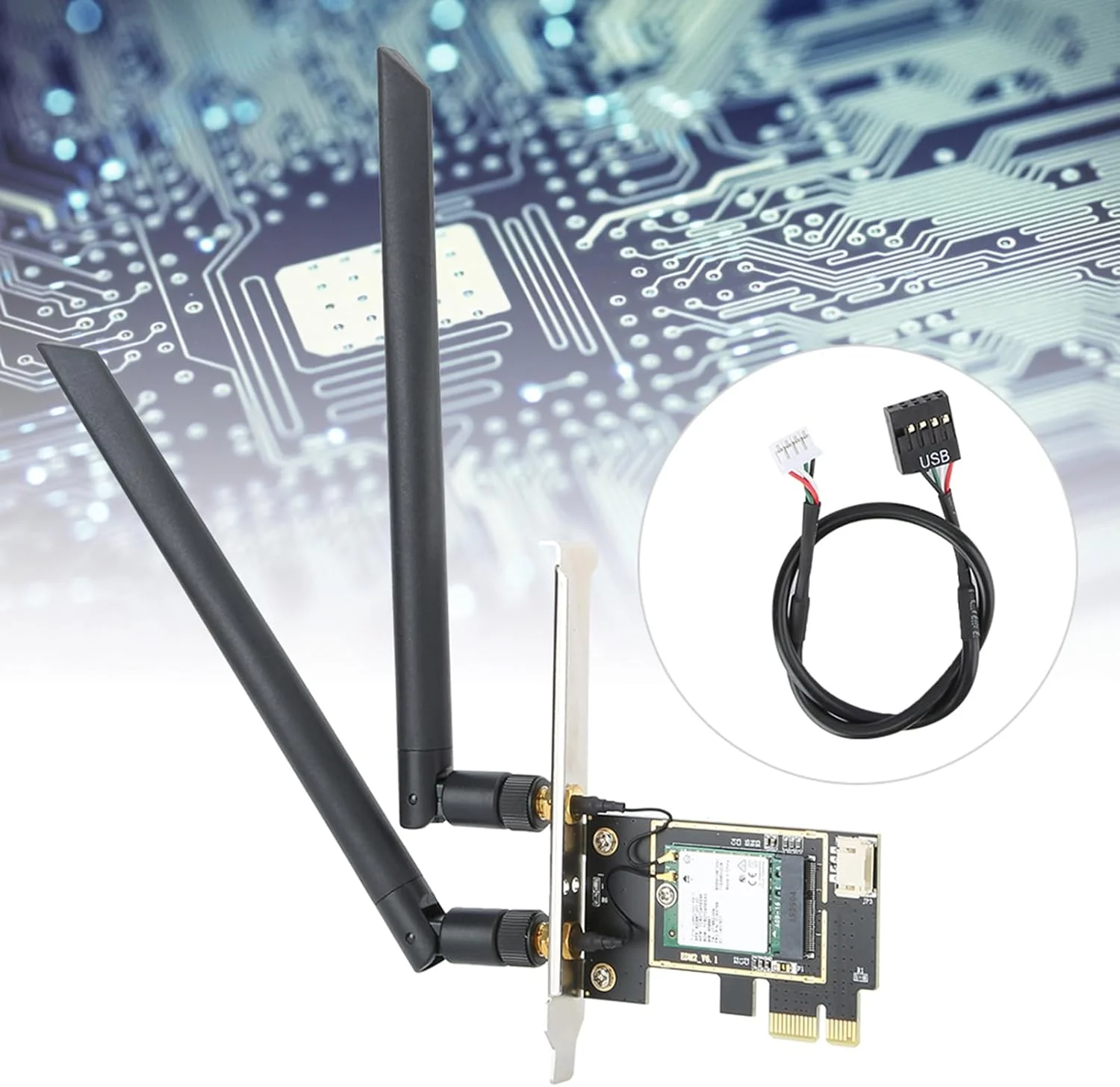 کارت شبکه بیسیم PCI-E دسکتاپ، کارت آداپتور وایفای دو بانده 2.4G/5G با آنتن 8dBi BT 5.0 برای 9260NGW 1730Mbps کارت شبکه بیسیم PCI-E دسکتاپ، کارت آداپتور وایفای دو بانده 2.4G/5G با آنتن 8dBi BT 5.0 برای 9260NGW 1730Mbps