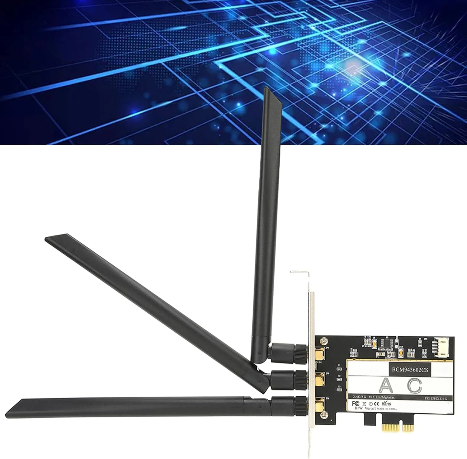 آداپتور وای فای بی سیم رومیزی XUMIUZIY، کارت وایرلس 802.11AC WiFi + برای کارت WLAN PCI E رومیزی + 3 آنتن BCM943602CS آداپتور وای فای بی سیم رومیزی XUMIUZIY، کارت وایرلس 802.11AC WiFi + برای کارت WLAN PCI E رومیزی + 3 آنتن BCM943602CS