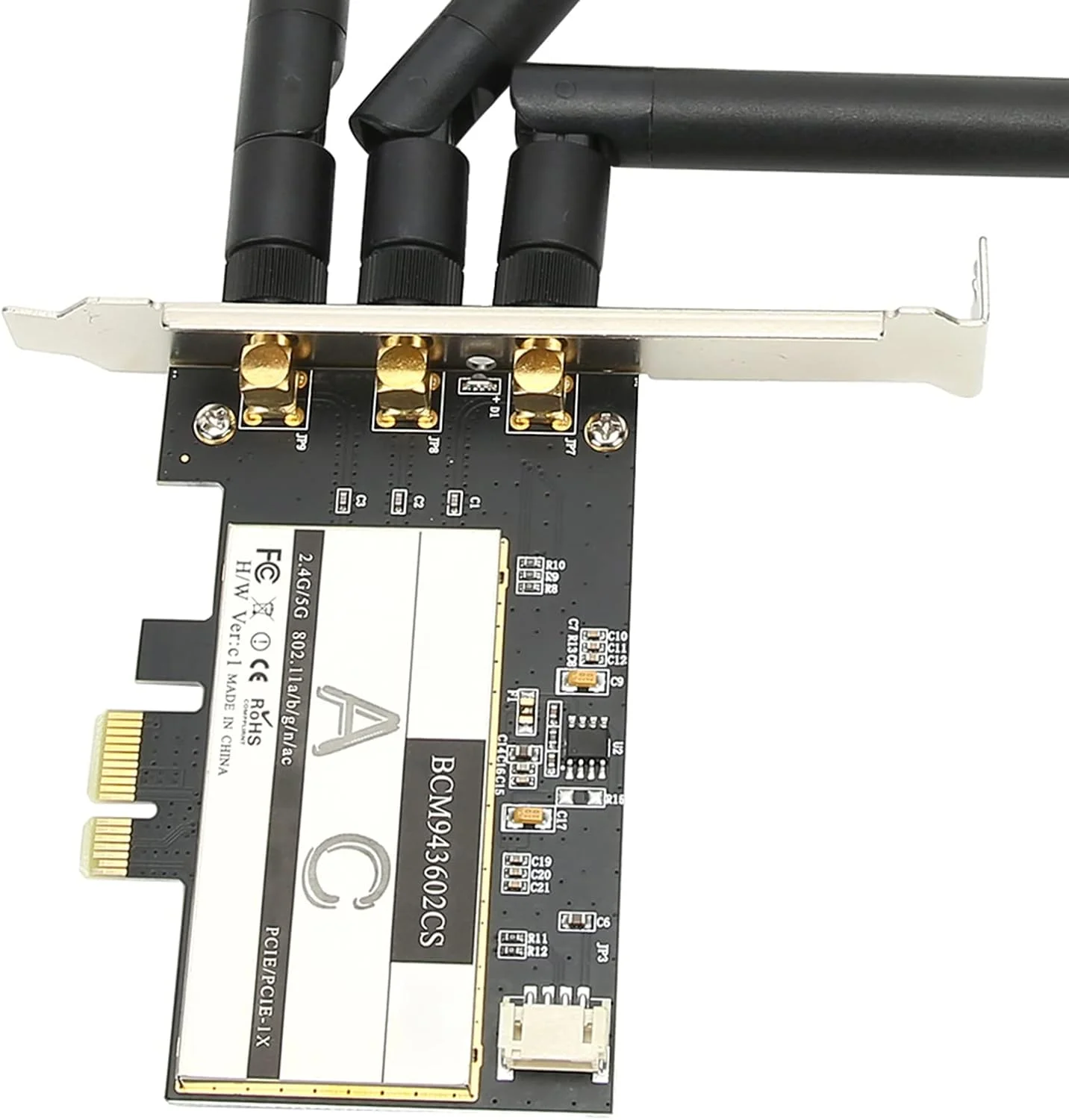 آداپتور وای فای بی سیم رومیزی XUMIUZIY، کارت وایرلس 802.11AC WiFi + برای کارت WLAN PCI E رومیزی + 3 آنتن BCM943602CS آداپتور وای فای بی سیم رومیزی XUMIUZIY، کارت وایرلس 802.11AC WiFi + برای کارت WLAN PCI E رومیزی + 3 آنتن BCM943602CS