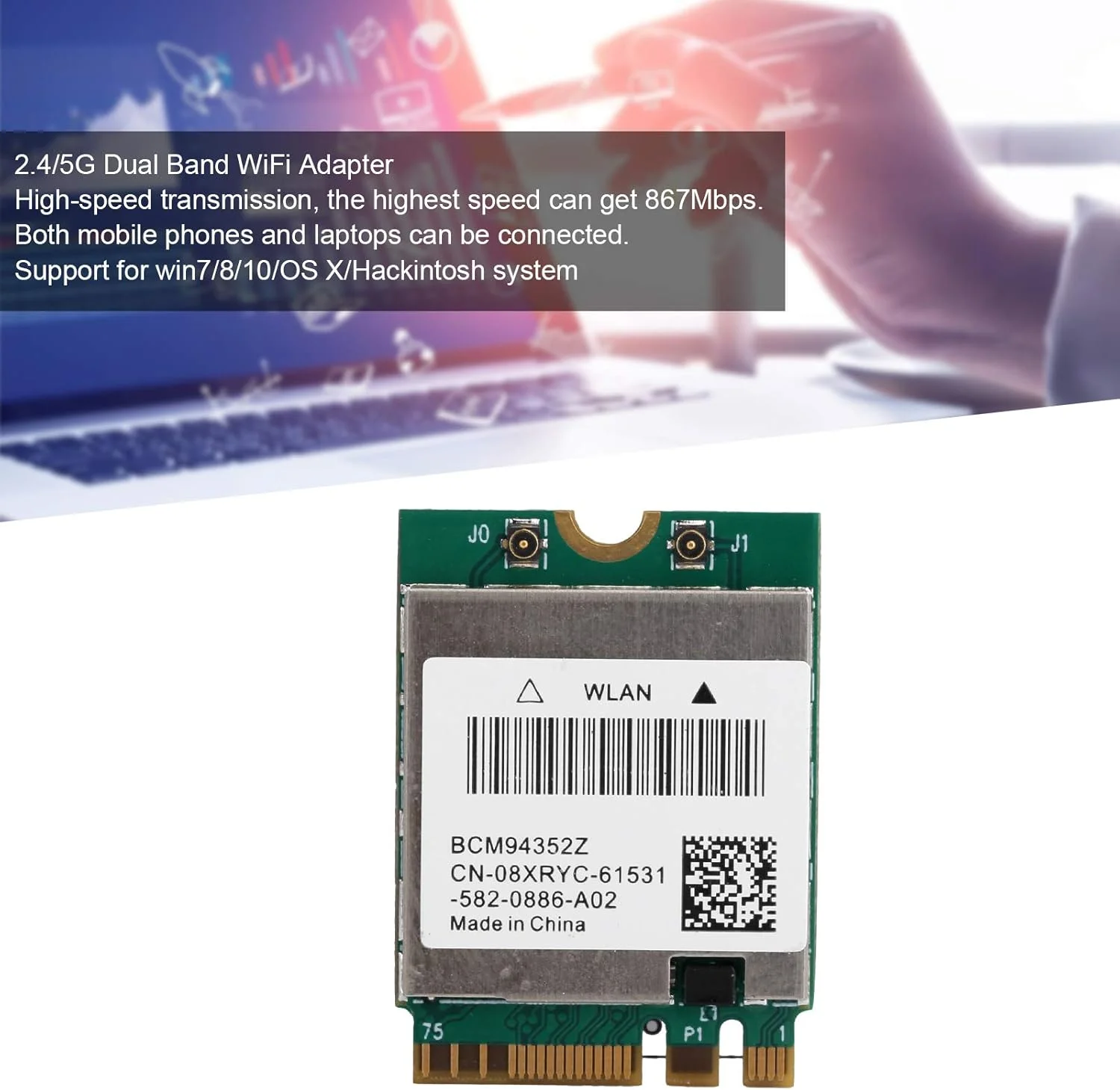 کارت شبکه بی‌سیم XUMIUZIY، آداپتور استریو WLAN دو بانده وای فای 4.0، سبک وزن، عملکرد بالا، کارت سازگار گسترده برای کامپیوتر (2 خط اتصال آنتن خارجی)