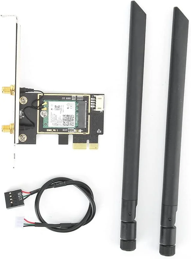 کارت شبکه XUMIUZIY، کارت AX200، وایرلس دو بانده 2974 مگابیت بر ثانیه PCI-E، با آنتن وای فای 8DBI با بهره بالا، کارت وایرلس دو بانده PCI-E قدرتمند رومیزی