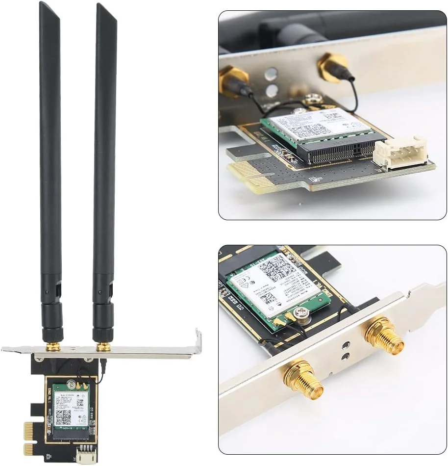 کارت شبکه XUMIUZIY، کارت AX200، وایرلس دو بانده 2974 مگابیت بر ثانیه PCI-E، با آنتن وای فای 8DBI با بهره بالا، کارت وایرلس دو بانده PCI-E قدرتمند رومیزی کارت شبکه XUMIUZIY، کارت AX200، وایرلس دو بانده 2974 مگابیت بر ثانیه PCI-E، با آنتن وای فای 8DBI با بهره بالا، کارت وایرلس دو بانده PCI-E قدرتمند رومیزی