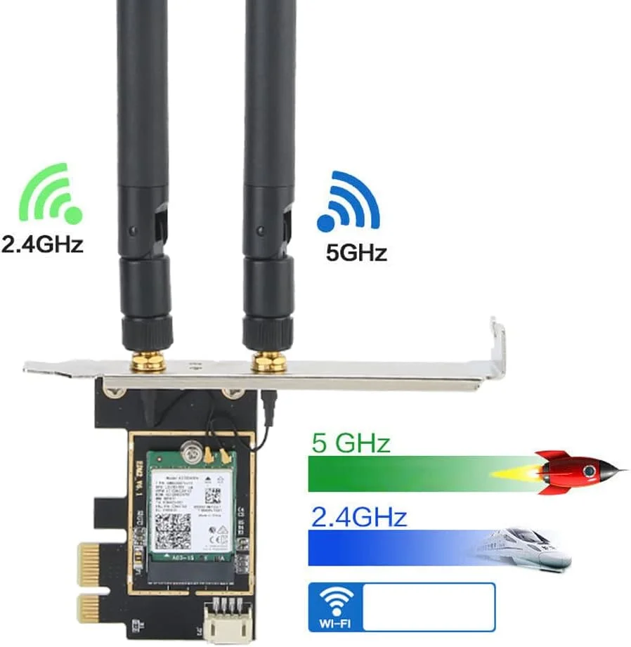 کارت شبکه XUMIUZIY، کارت AX200، وایرلس دو بانده 2974 مگابیت بر ثانیه PCI-E، با آنتن وای فای 8DBI با بهره بالا، کارت وایرلس دو بانده PCI-E قدرتمند رومیزی کارت شبکه XUMIUZIY، کارت AX200، وایرلس دو بانده 2974 مگابیت بر ثانیه PCI-E، با آنتن وای فای 8DBI با بهره بالا، کارت وایرلس دو بانده PCI-E قدرتمند رومیزی