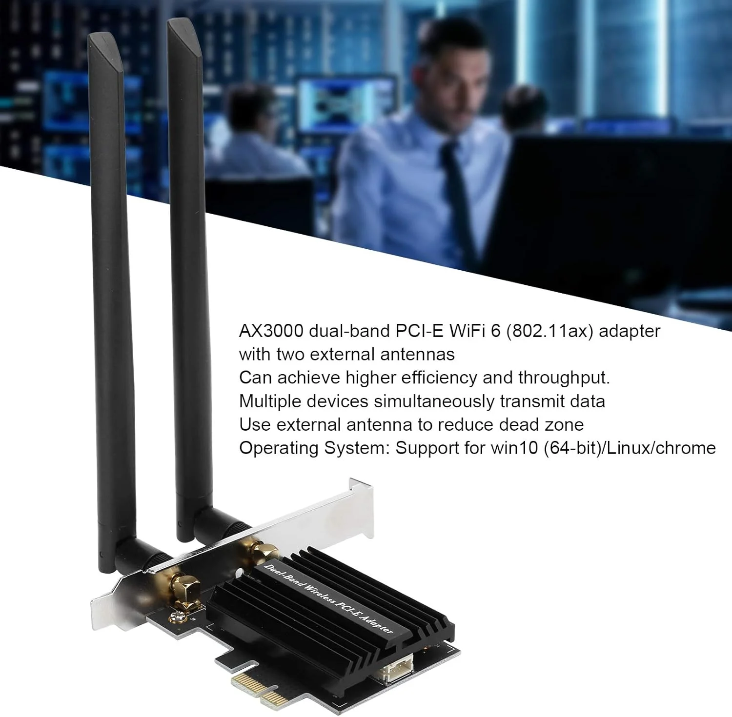 کارت شبکه بی‌سیم دو بانده XUMIUZIY، آداپتور دو بانده دسکتاپ با کابل توسعه آنتن 8DB AX3000 PCI‑E