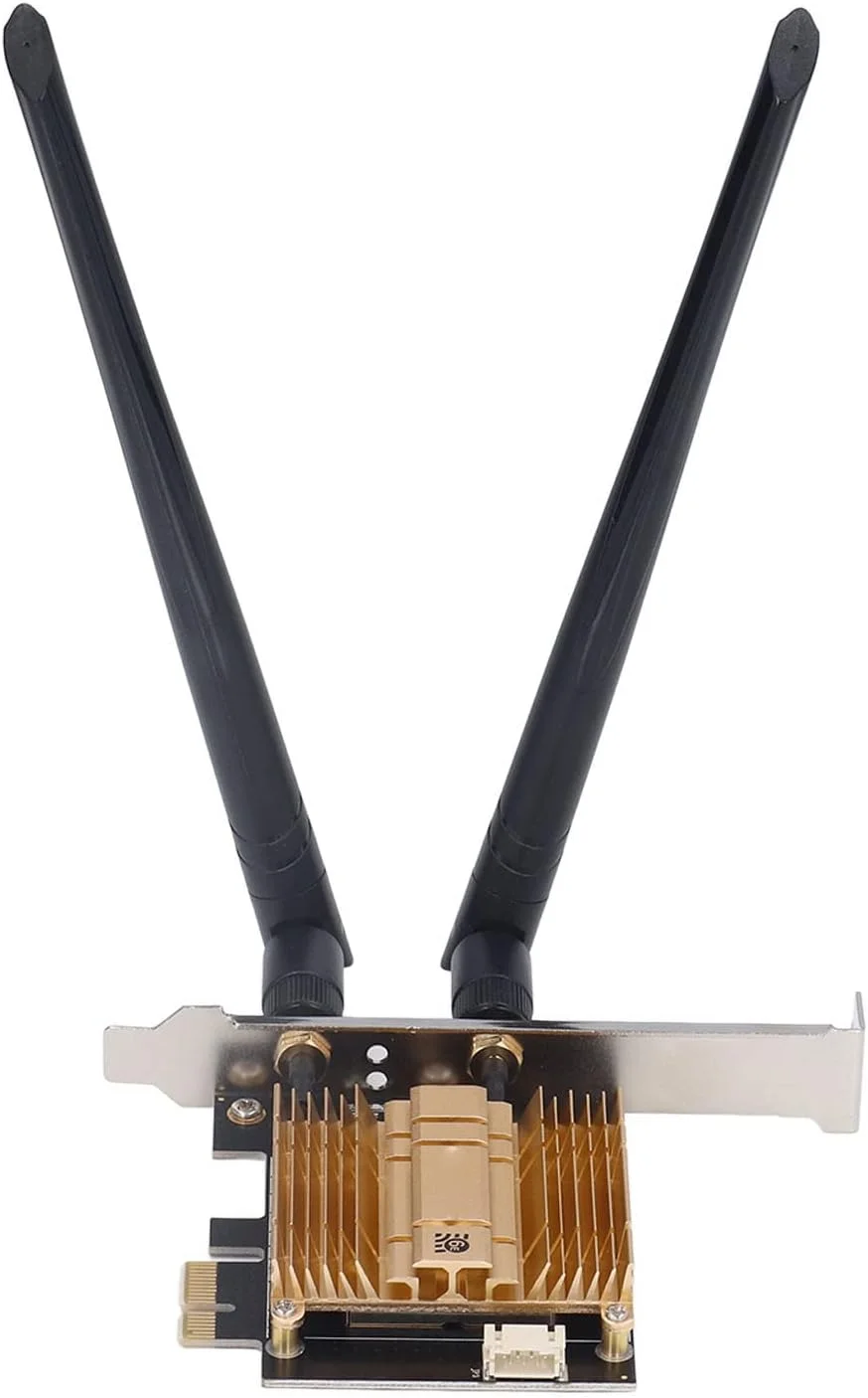 آداپتور کارت شبکه بی‌سیم، سه بانده 2.4G، 5.8G، 6G PCIE WiFi کارت شبکه گیگابیتی اترنت AX210 با آنتن‌های خارجی 6dBi با بهره‌وری بالا، برای 10/11