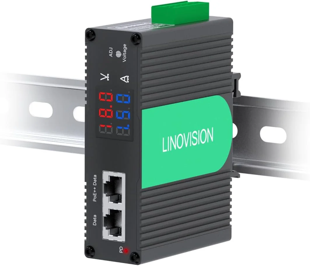 اسپلیتر صنعتی گیگابیتی 90 واتی PoE++ با خروجی قابل تنظیم DC 3~36V، نمایشگر LED، منبع تغذیه IEEE802.3af/at/bt PoE به DC برای دوربین های PTZ و سیستم های کنترل دسترسی