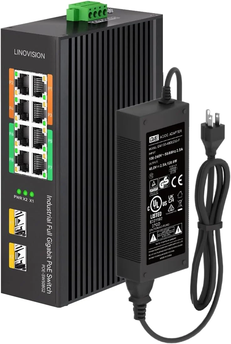 سوئیچ صنعتی 8 پورت گیگابیتی غیر مدیریتی POE لینوویژن با 2 آپلینک SFP، 4 پورت BT 90W PoE، نگهبان POE، منبع تغذیه اضافی، سوئیچ POE ریلی DIN برای دوربین PTZ / روشنایی POE / مانیتور POE