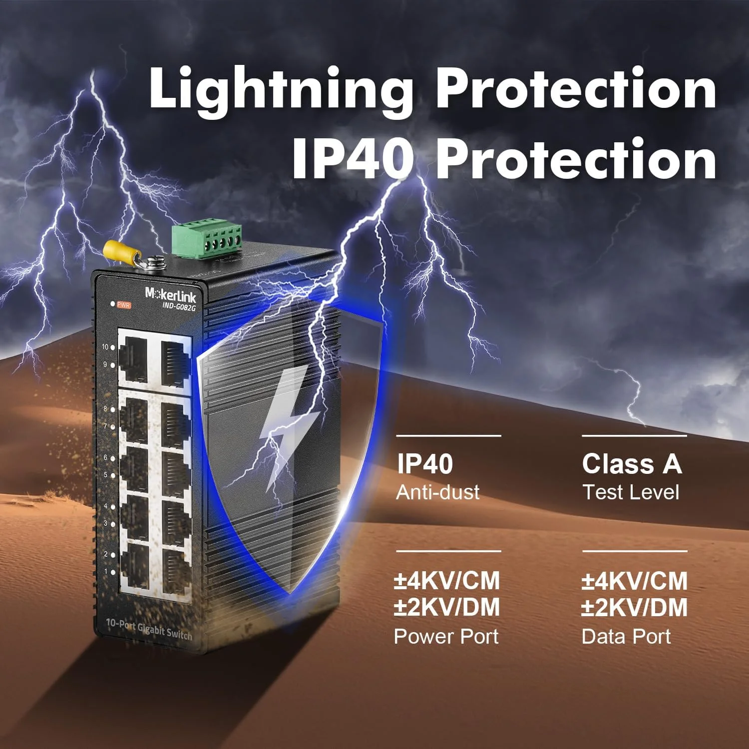 سوئیچ اترنت صنعتی ریلی DIN گیگابیتی 10 پورت MokerLink، سوئیچ شبکه غیر مدیریتی IP40 (-40 تا 185 درجه فارنهایت)، اندازه مینی، همراه با منبع تغذیه