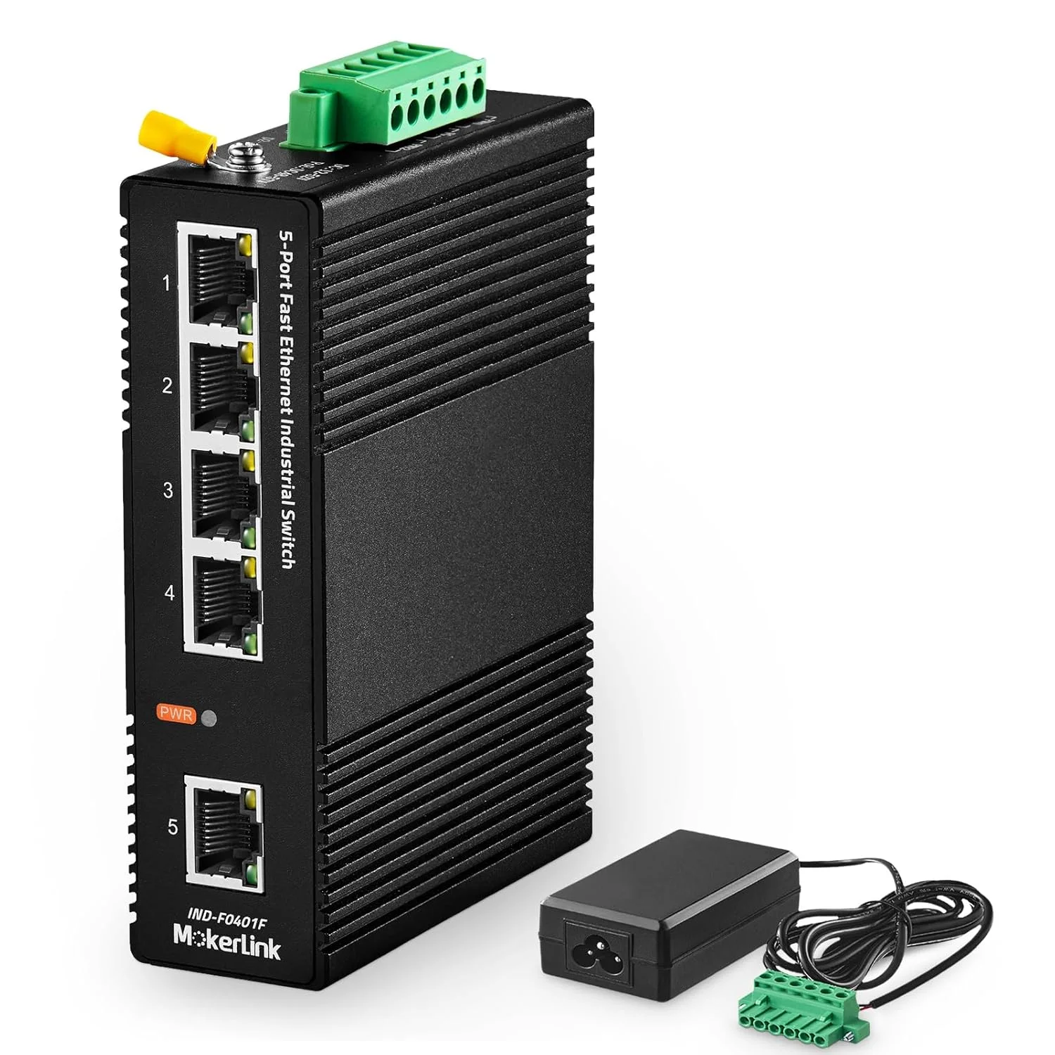 سوئیچ شبکه صنعتی 5 پورت MokerLink، اترنت سریع 10/100 مگابیت بر ثانیه، سوئیچ شبکه با استاندارد IP40 (-40 تا 85 درجه سانتیگراد)، با منبع تغذیه UL