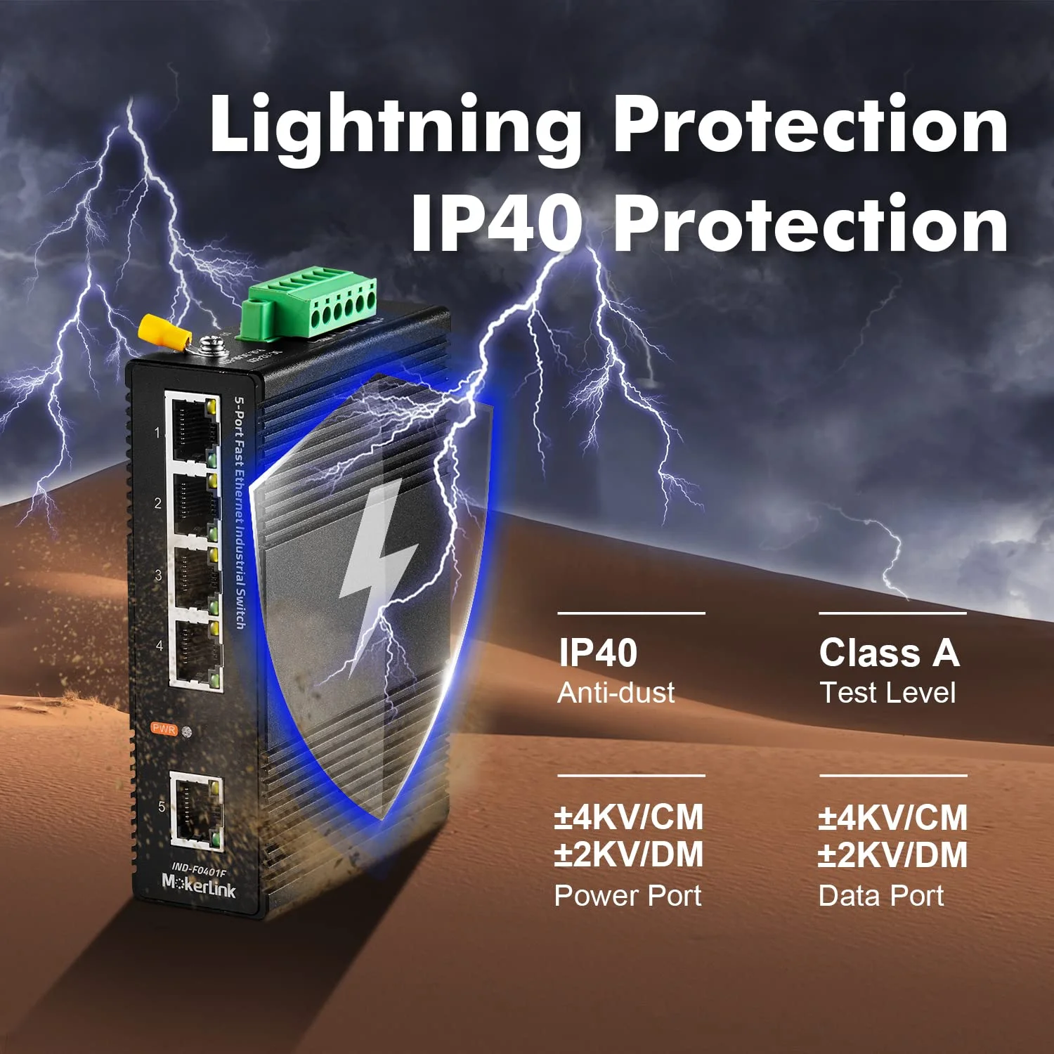 سوئیچ شبکه صنعتی 5 پورت MokerLink، اترنت سریع 10/100 مگابیت بر ثانیه، سوئیچ شبکه با استاندارد IP40 (-40 تا 85 درجه سانتیگراد)، با منبع تغذیه UL