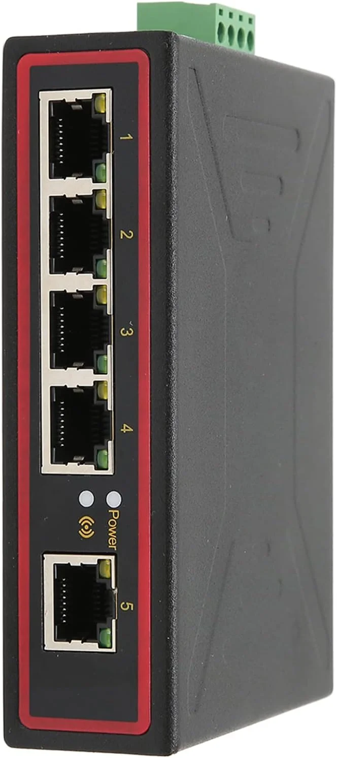 سوئیچ شبکه صنعتی تقویت شده ریلی DIN با 5 پورت (-40 تا 85 درجه سانتیگراد)، نرخ انتقال 10/100 مگابیت بر ثانیه، سوئیچ ریلی DIN اترنت سریع