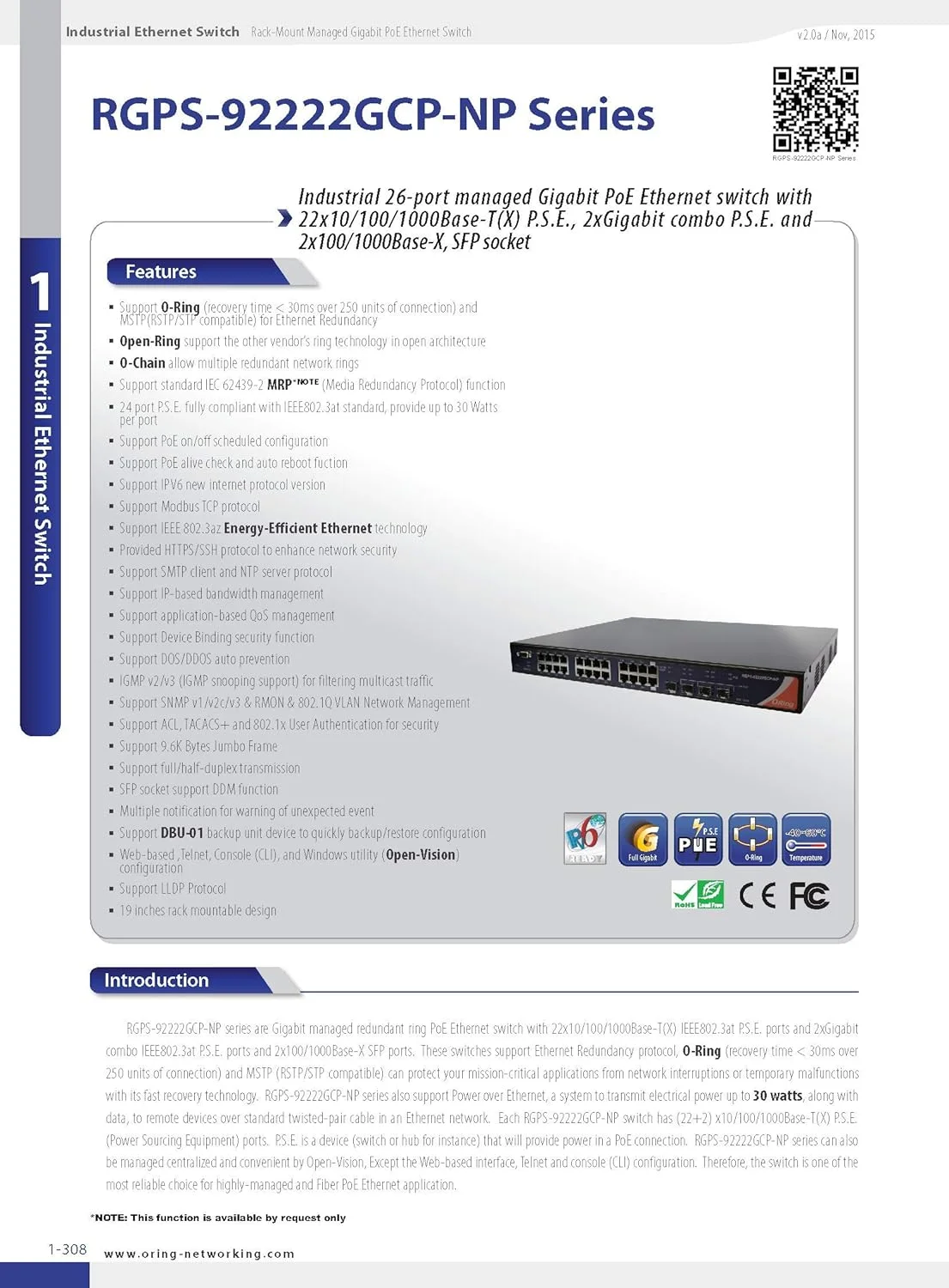 سوئیچ اترنت گیگابیتی PoE صنعتی مدیریتی 26 پورت ORing RGPS-92222GCP-NP-LP_UK