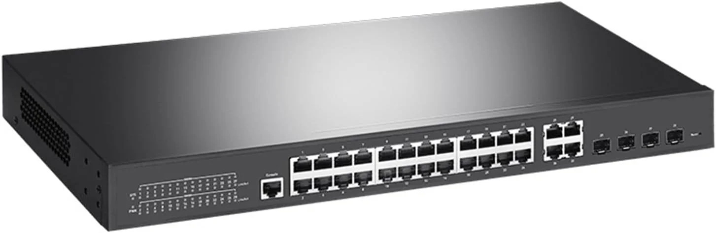 سوئیچ شبکه مدیریتی سه لایه 24 گیگابیتی OSMARI با 4 پورت نوری 10G که می تواند چندین دستگاه را به هم متصل کند