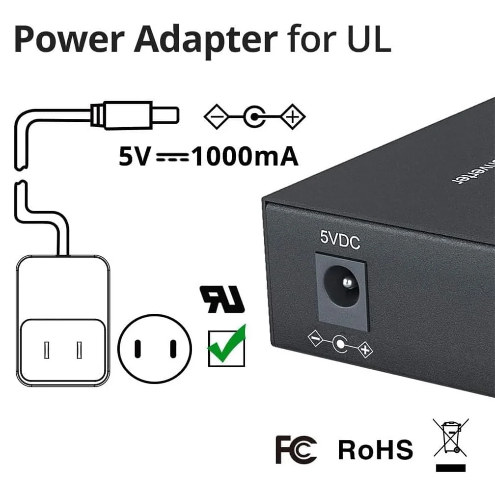 مبدل رسانه اترنت گیگابیتی 10Gtek، فیبر LC دوگانه تک حالته به مبدل اترنت RJ45 برای 10/100/1000Base-Tx به 1000Base-LX، دارای گواهینامه UL، 1310 نانومتر، تا 20 کیلومتر، بسته 2 عددی