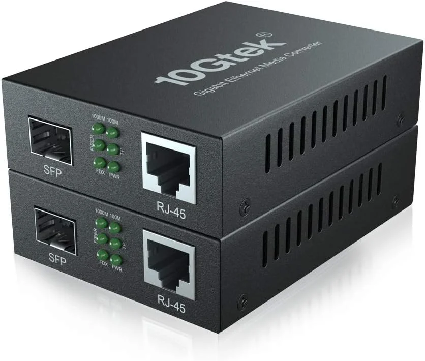 مبدل رسانه اترنت گیگابیتی 10Gtek با اسلات SFP باز، 1.25 گیگابیت بر ثانیه، پشتیبانی از شبکه های 10/100/1000 مگابیت بر ثانیه، مبدل رسانه اترنت به فیبر بدون فرستنده (بسته 2 عددی)