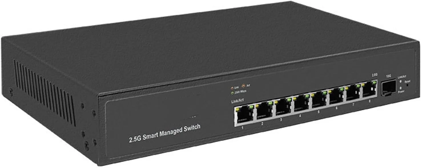 سوئیچ 8 پورت 2.5G رکمونت با پورت فیبر نوری 10G، مدیریت شبکه و VLAN