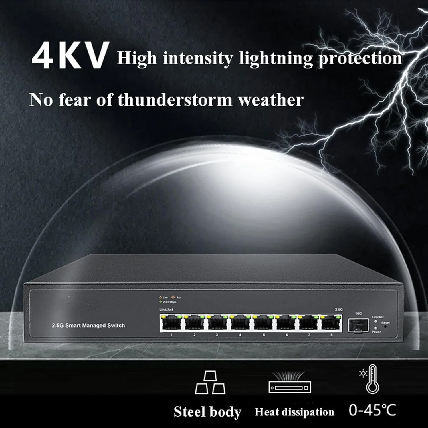 سوئیچ 8 پورت 2.5G رکمونت با پورت فیبر نوری 10G، مدیریت شبکه و VLAN