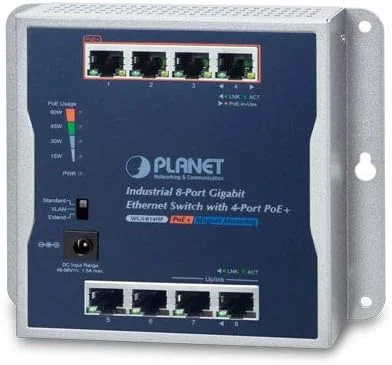 سوئیچ صنعتی 8 پورت گیگابیتی دیواری پلنت مدل WGS-814HP با 4 پورت PoE+