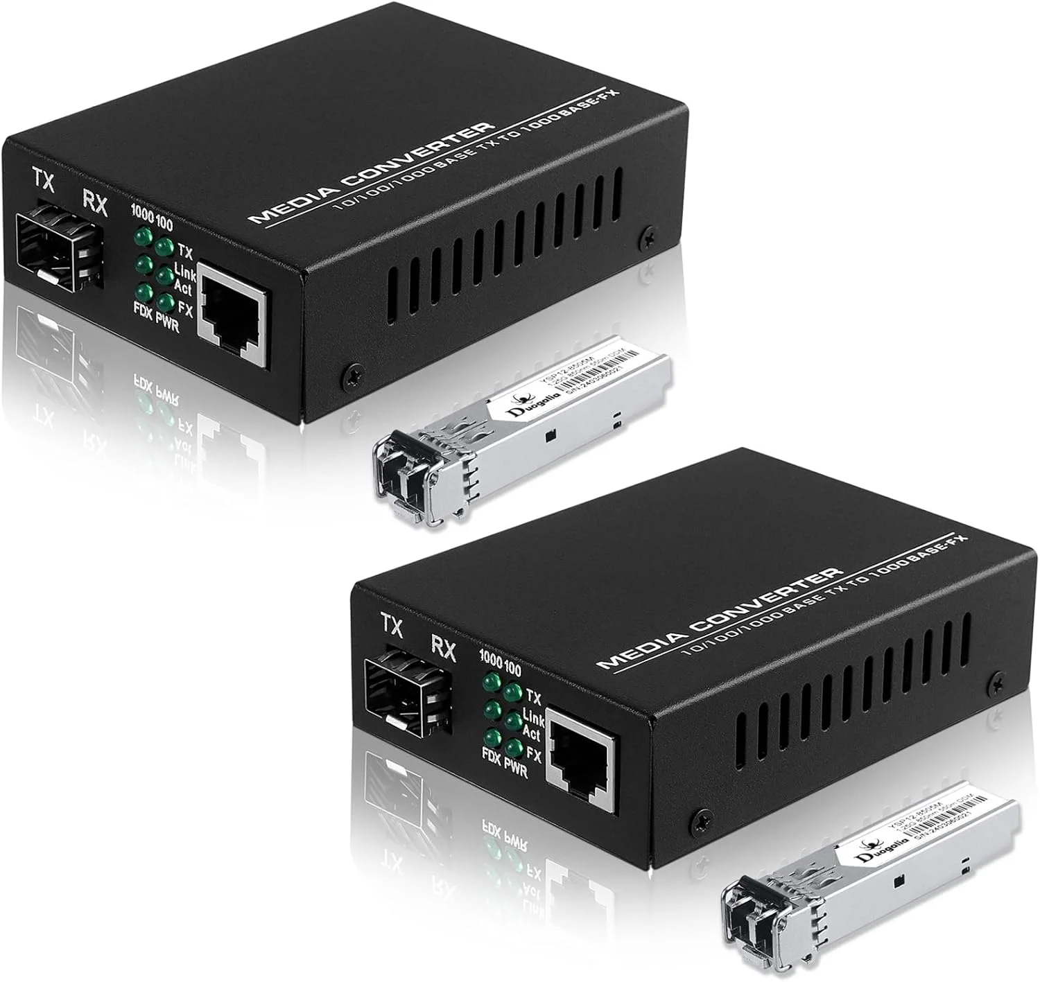 مبدل فیبر به اترنت، بسته 2 عددی، با ماژول گیگابیتی چند حالته SFP LC، 1.25G SFP به 10/100/1000M RJ45، MMF، 850 نانومتر، تا 550 متر