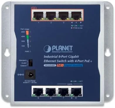 سوئیچ صنعتی 8 پورت گیگابیتی دیواری پلنت مدل WGS-814HP با 4 پورت PoE+