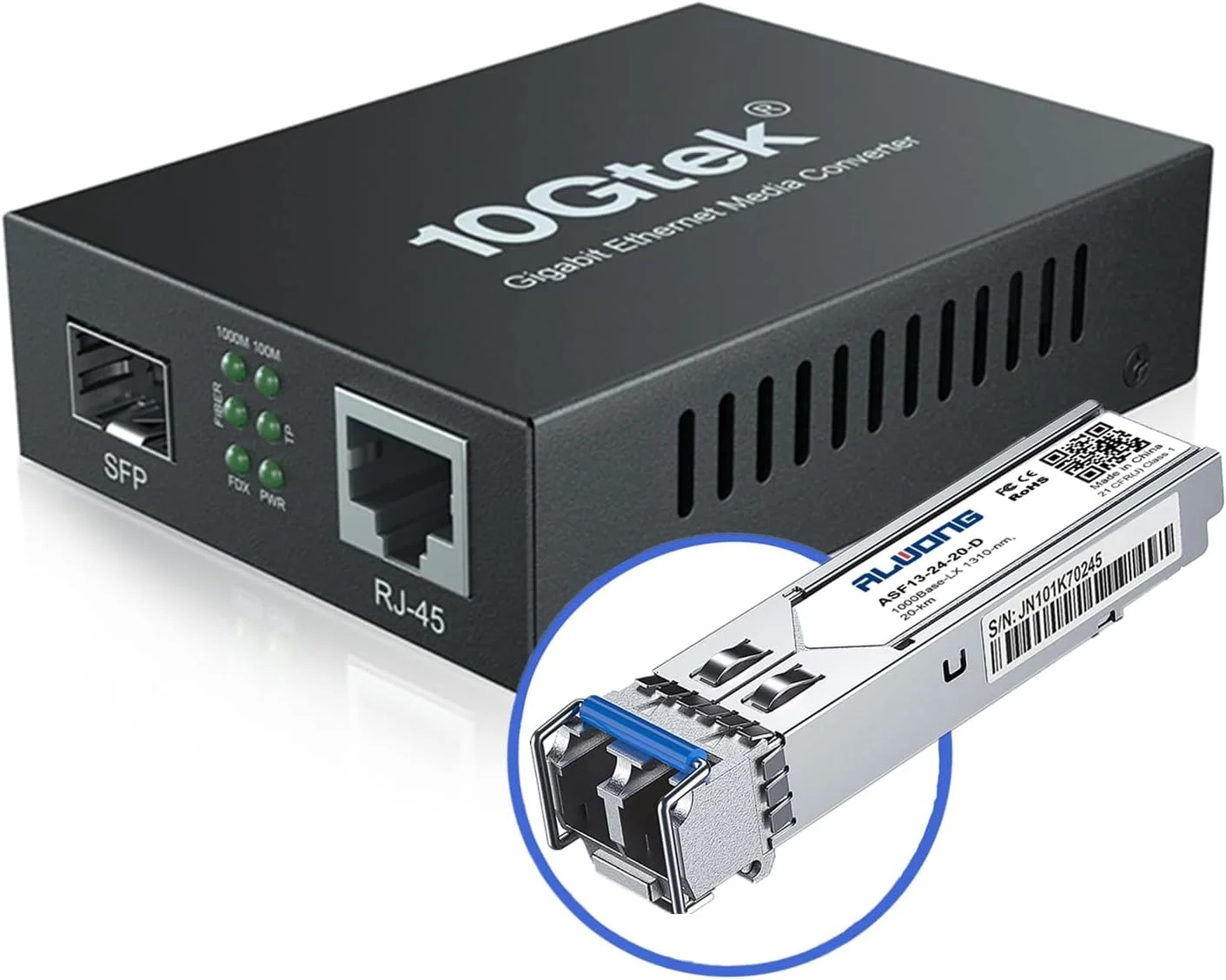 مبدل رسانه گیگابیتی LC، مبدل فیبر تک حالته به اترنت، پورت SFP، 10/100/1000 مگابیت بر ثانیه به 1000Base-LX، با فرستنده گیرنده SFP LX، 20 کیلومتر، 1310 نانومتر، SMF