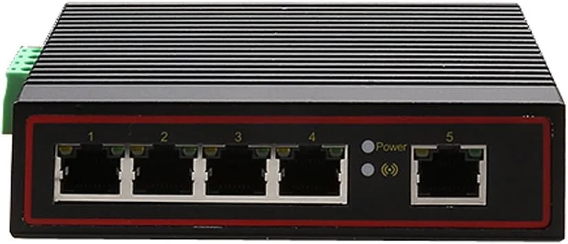 سوئیچ اترنت صنعتی 5 پورت LAN 100M با منبع تغذیه دوگانه DC، مقاوم در برابر دماهای بالا و پایین و محافظت در برابر نوسانات برق