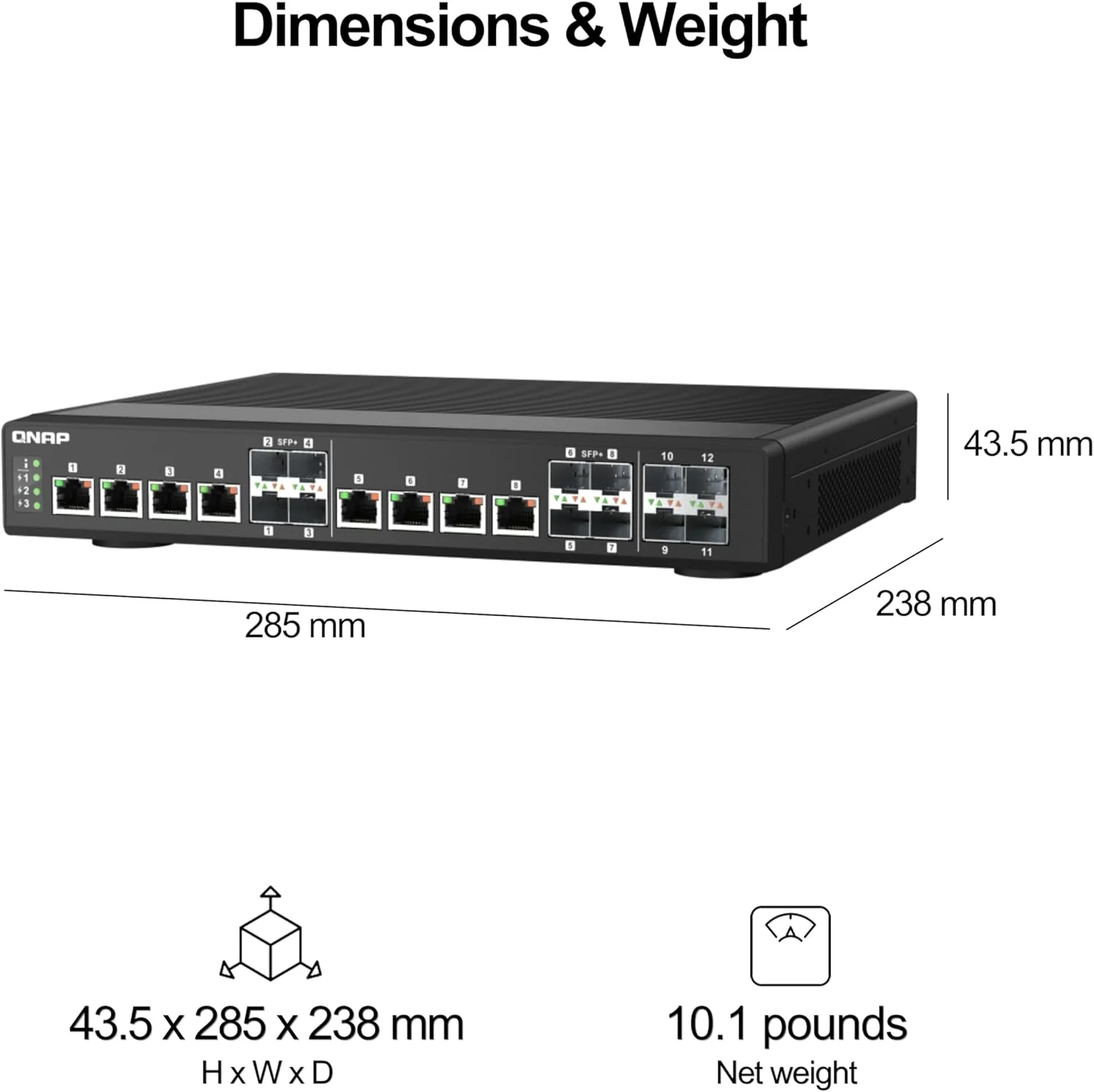 سوئیچ شبکه مدیریت شده 12 پورت 10GbE کیونپ (QSW-IM1200-8C-US). بدون فن صنعتی، لایه 2، مدیریت وب