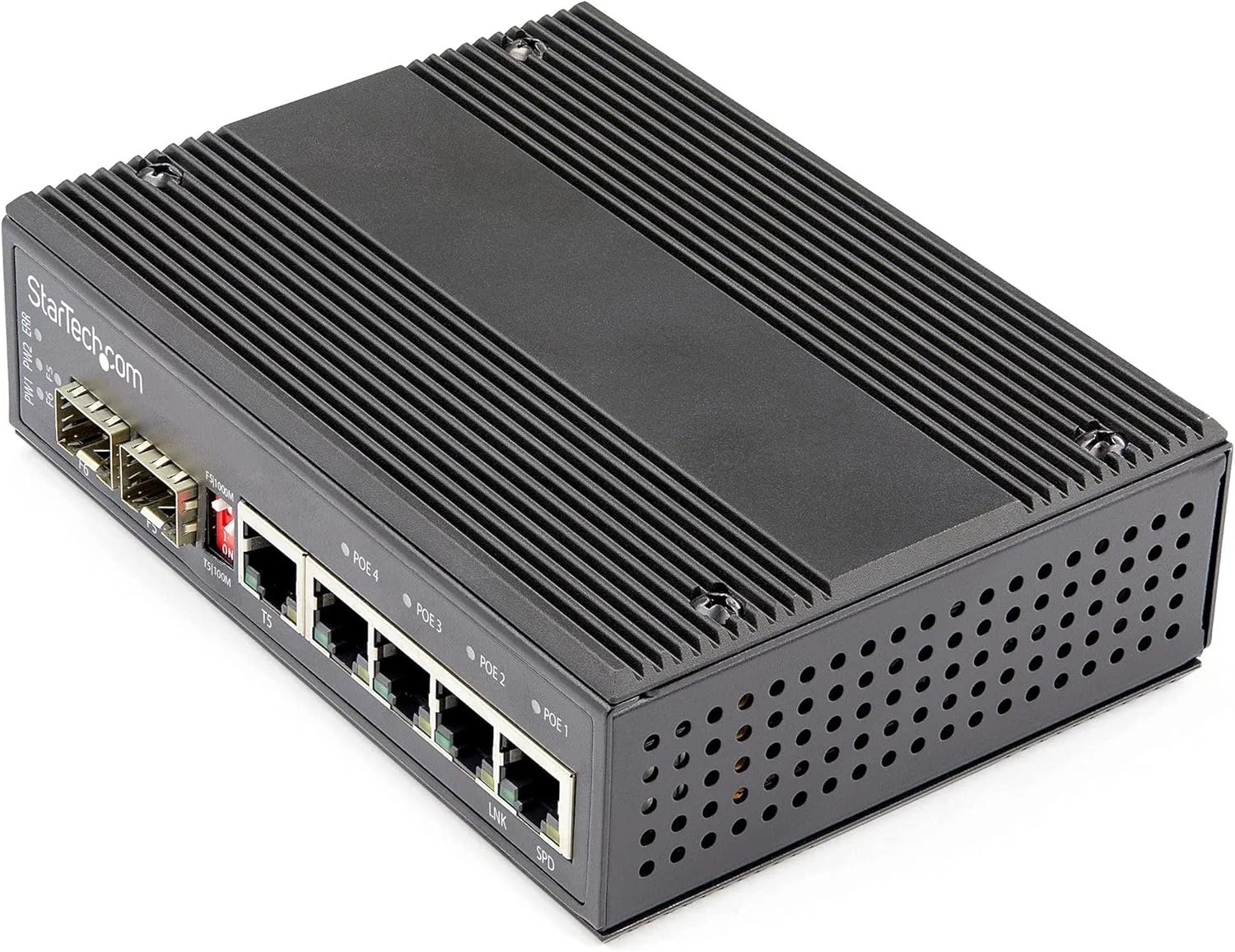 سوئیچ اترنت گیگابیتی صنعتی 6 پورت StarTech.com - 4 پورت PoE RJ45 + 2 اسلات SFP، توان PoE+ 30W، ولتاژ 12-48VDC، سوئیچ LAN صنعتی مقاوم با قابلیت نصب روی ریل DIN، محدوده دمایی -40C تا 75C (IES1G52UP12V)