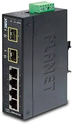 سوئیچ اترنت صنعتی پلنت تکنولوژی مدل ISW-621TF با استاندارد IP30، دارای 4 پورت 10/100Base-TX + 2 پورت 100Base-FX SFP (SM/MM SFP) (محدوده دمایی -40 تا 75 درجه سانتیگراد)