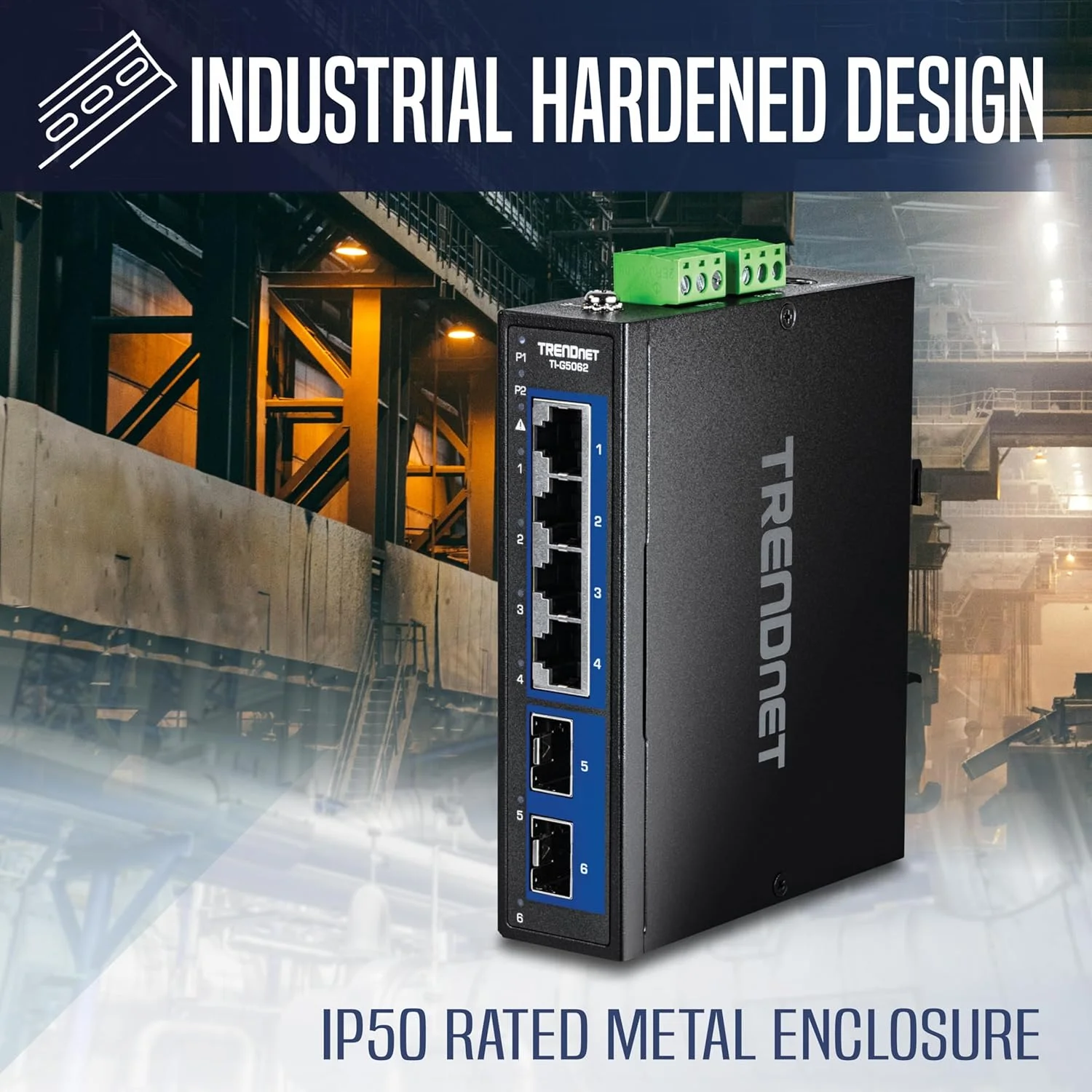 سوئیچ صنعتی 6 پورت 2.5G/10G چند گیگی TRENDnet، با قابلیت نصب روی ریل DIN، دارای 4 پورت 2.5G RJ45، 2 پورت 10G SFP+، پهنای باند 60Gbps، بدنه فلزی، -40°C تا 75°C (فقط ایالات متحده و کانادا)