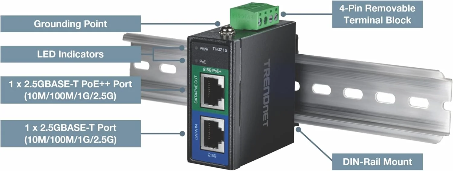 تزریق کننده صنعتی 2.5G PoE++ ترندنت، مدل TI-IG219، طراحی با استاندارد IP50، اتصال دستگاه های شبکه تا 100 متر، پشتیبانی از دستگاه های PoE (15.4W)، PoE+ (30W) و PoE++ (95W)، سازگار با NDAA TAA تزریق کننده صنعتی 2.5G PoE++ ترندنت، مدل TI-IG219، طراحی با استاندارد IP50، اتصال دستگاه های شبکه تا 100 متر، پشتیبانی از دستگاه های PoE (15.4W)، PoE+ (30W) و PoE++ (95W)، سازگار با NDAA TAA