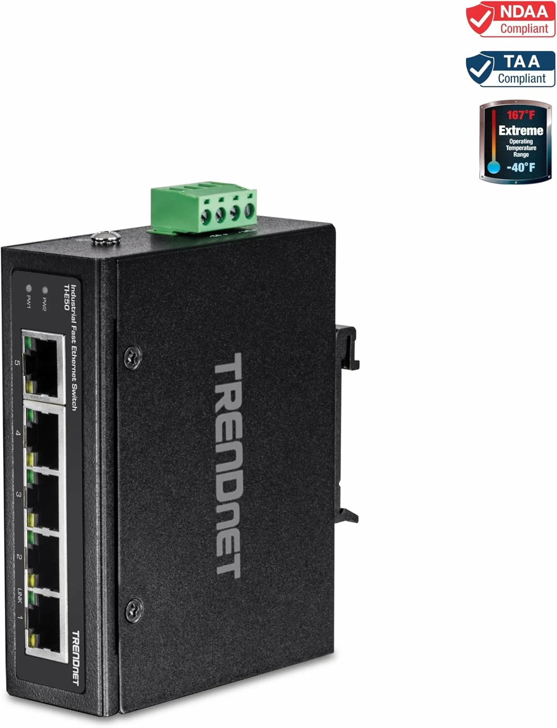 سوئیچ صنعتی غیر مدیریتی 5 پورت فست اترنت TRENDnet، 5 پورت فست اترنت، IP30، محدوده دمای کاری -40 تا 75 درجه سانتیگراد، مشکی، TI-E50 سوئیچ صنعتی غیر مدیریتی 5 پورت فست اترنت TRENDnet، 5 پورت فست اترنت، IP30، محدوده دمای کاری -40 تا 75 درجه سانتیگراد، مشکی، TI-E50