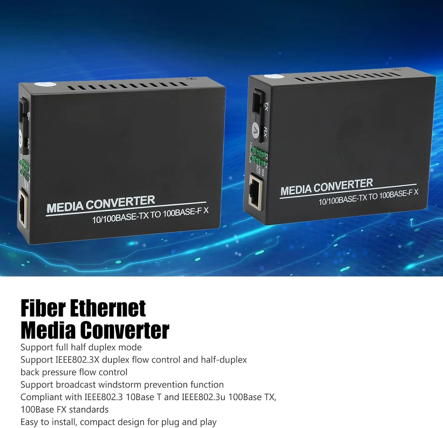 مبدل رسانه اترنت نوری Bewinner فرستنده و گیرنده فیبر SC تک حالته، 10/100Base TX به 100Base FX 25KM RJ45 به SC