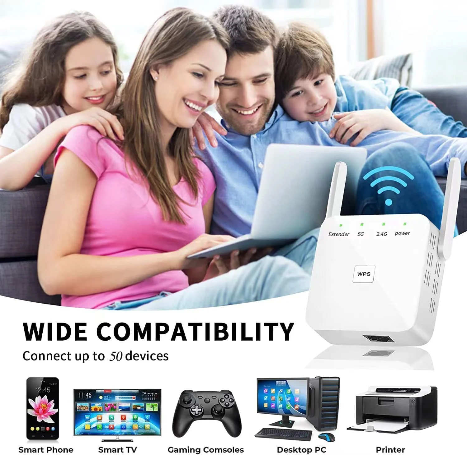 تقویت کننده وای فای Ctoby، تکرار کننده وای فای 300 مگابیت در ثانیه، تقویت کننده سیگنال محدوده وای فای، تکرار کننده بی سیم اینترنت برای پوشش خانگی تا 10000 فوت مربع، تقویت کننده وای فای، دو باند 2.4G/5G