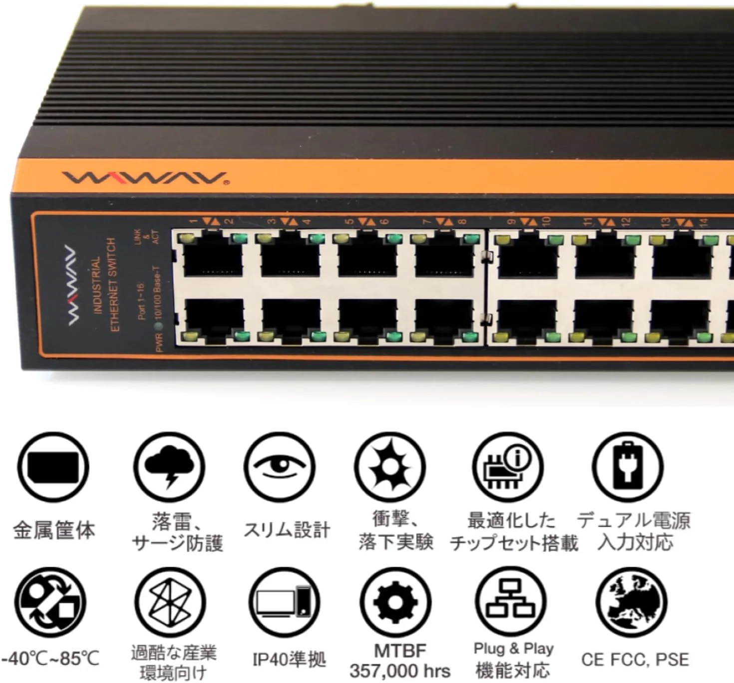 سوییچ اترنت صنعتی غیر مدیریتی ۱۶ پورت ۱۰/۱۰۰ مگابیت بر ثانیه WIWAV W1016-16FE-I با نصب ریلی DIN / دیواری (بدون فن، -۴۰ درجه سانتیگراد ~ ۸۵ درجه سانتیگراد)