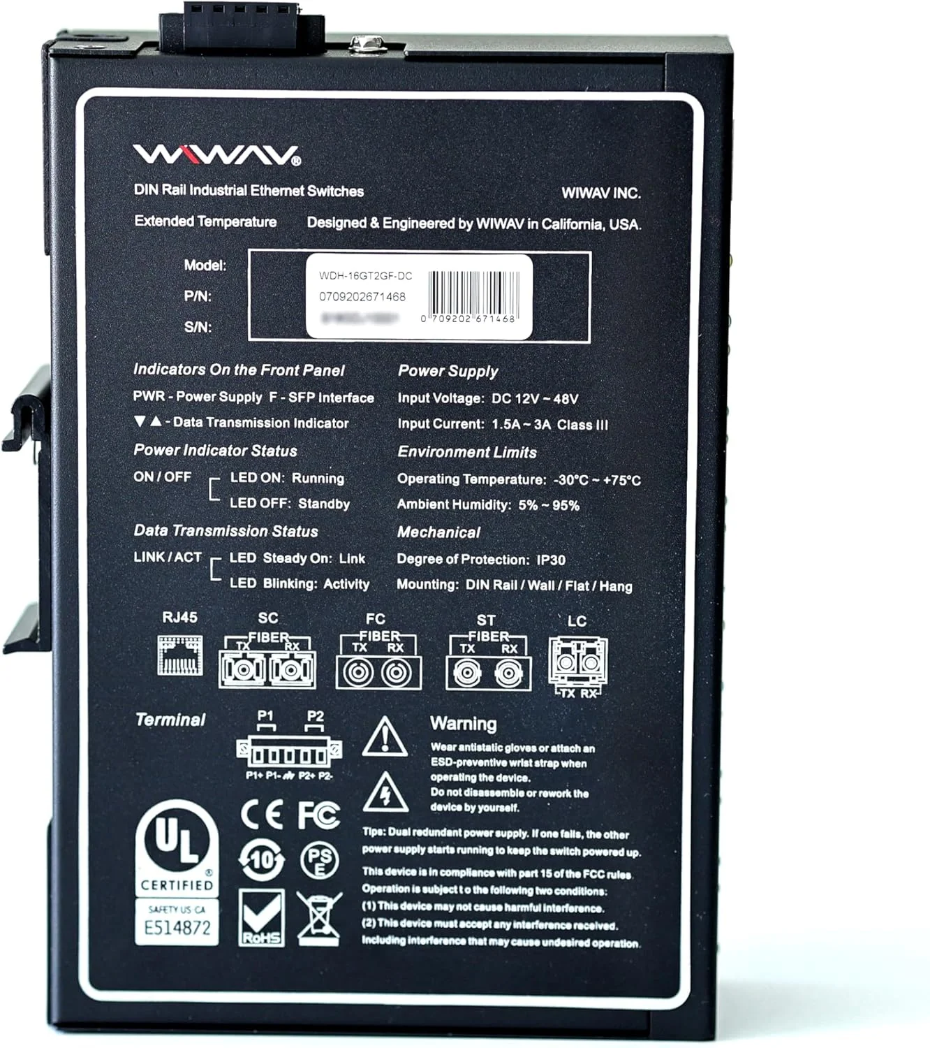 سوییچ اترنت صنعتی غیر مدیریتی 18 پورت گیگابیتی WIWAV WDH-16GT2GF-DC با سرعت 10/100/1000 مگابیت بر ثانیه با نصب ریلی DIN / نصب دیواری (بدون فن، -30-75 درجه سانتیگراد) سوییچ اترنت صنعتی غیر مدیریتی 18 پورت گیگابیتی WIWAV WDH-16GT2GF-DC با سرعت 10/100/1000 مگابیت بر ثانیه با نصب ریلی DIN / نصب دیواری (بدون فن، -30-75 درجه سانتیگراد)