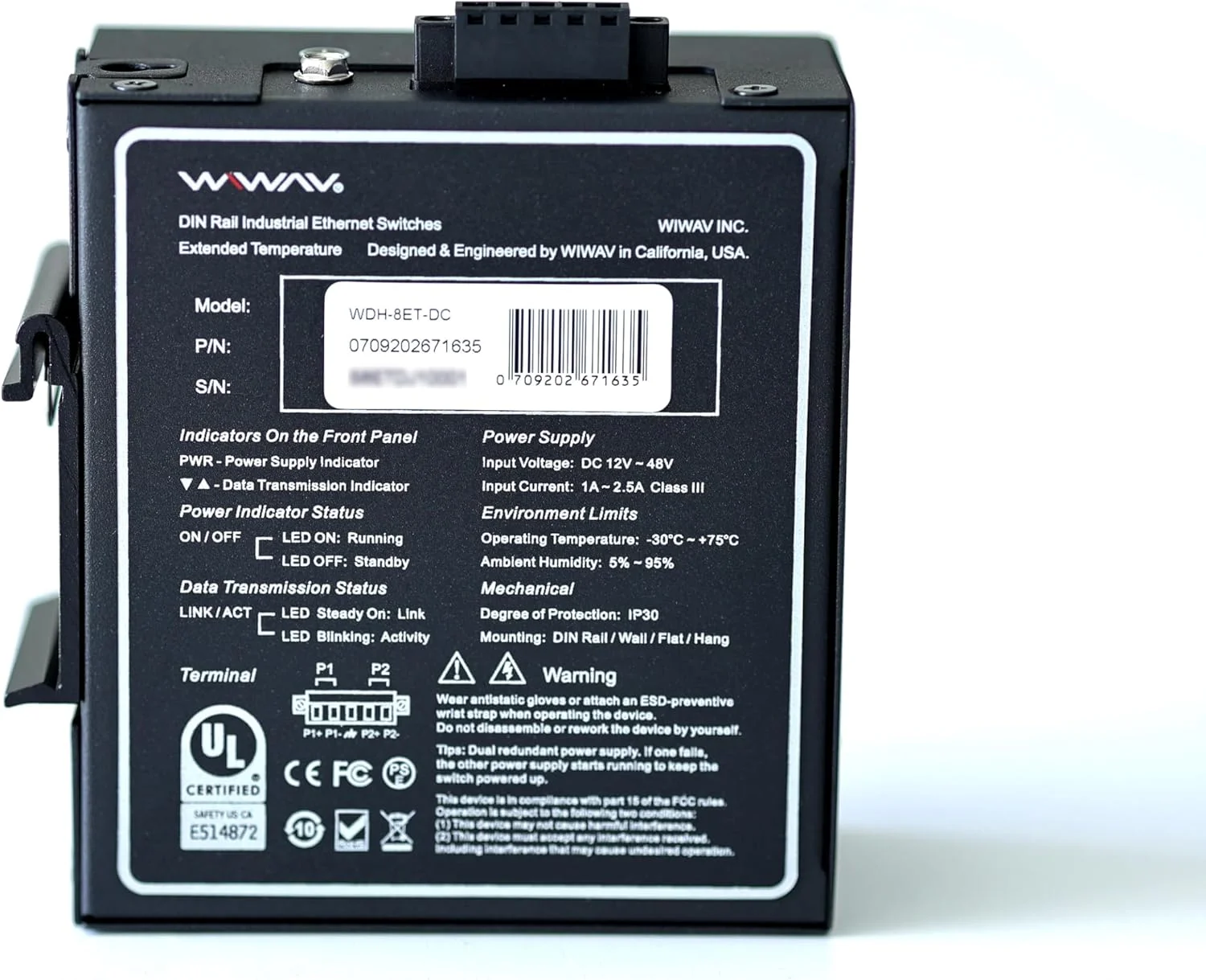 سوئیچ اترنت صنعتی غیر مدیریتی 8 پورت 10/100 مگابیت بر ثانیه WIWAV WDH-8ET-DC با نصب ریلی DIN / دیواری (بدون فن، -30؟~75؟) سوئیچ اترنت صنعتی غیر مدیریتی 8 پورت 10/100 مگابیت بر ثانیه WIWAV WDH-8ET-DC با نصب ریلی DIN / دیواری (بدون فن، -30؟~75؟)