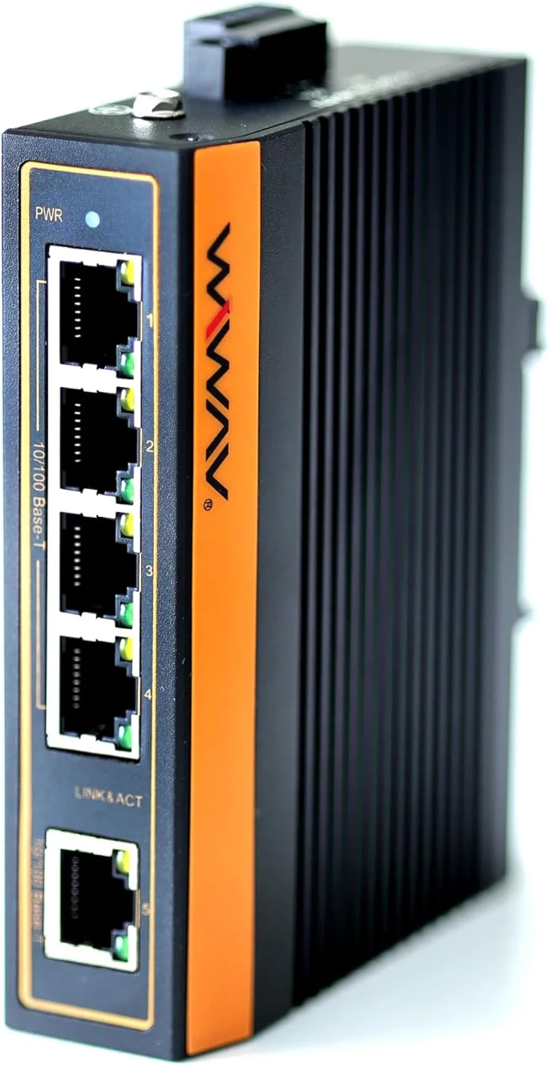 سوئیچ اترنت صنعتی غیر مدیریتی 5 پورت PoE با سرعت 10/100 مگابیت بر ثانیه WIWAV WP1005-5FE-I با نصب ریلی DIN / نصب دیواری (دارای گواهینامه UL، IP40، -40~85℃)