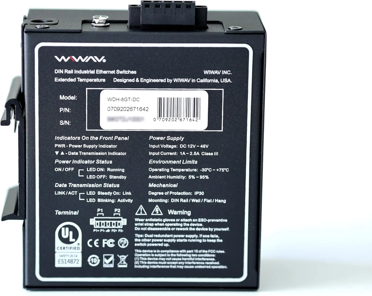سوئیچ اترنت صنعتی غیر مدیریتی 8 پورت گیگابیتی WIWAV WDH-8GT-DC 10/100/1000Mbps با نصب ریلی DIN / دیواری (تاییدیه UL، بدون فن، -30℃~75℃) سوئیچ اترنت صنعتی غیر مدیریتی 8 پورت گیگابیتی WIWAV WDH-8GT-DC 10/100/1000Mbps با نصب ریلی DIN / دیواری (تاییدیه UL، بدون فن، -30℃~75℃)
