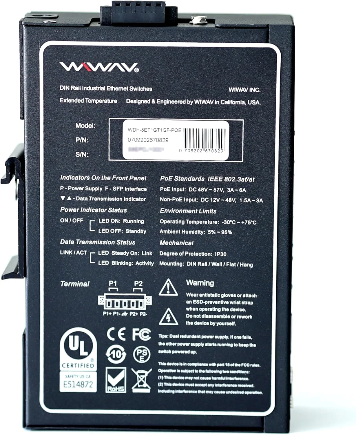 سوئیچ اترنت صنعتی غیر مدیریتی 10 پورت PoE ویو با قابلیت نصب روی ریل DIN/دیوار (30- درجه سانتیگراد تا 75 درجه سانتیگراد، IP30)