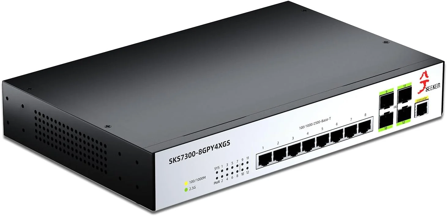 سوئیچ اترنت مدیریت شده L2 با 12 پورت 2.5G، سوئیچ شبکه 2.5 گیگابیتی، 8 پورت RJ45 2.5G و 4 پورت SFP+ 10G، پشتیبانی از VLAN/QoS/ACL/IGMP/STP/SNMP/LACP، مدیریت وب/CLI، بدنه فلزی، نصب در رک 19 اینچی