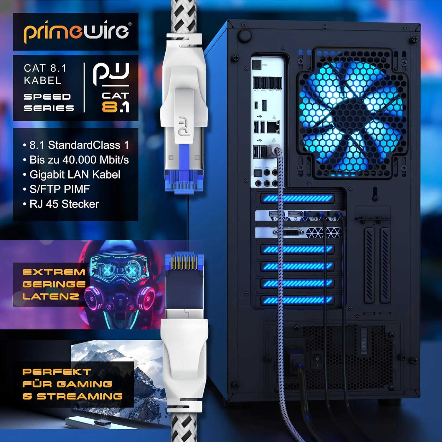 کابل شبکه CSL - CAT 8.1 با سرعت 40 گیگابیت - 3 متر - روکش کتان - کابل LAN پچ کورد کابل داده RJ45 - کابل اترنت گیگابیتی CAT 8 - سرعت فیبر نوری 40000 مگابیت - محافظ S/FTP PIMF - سفید