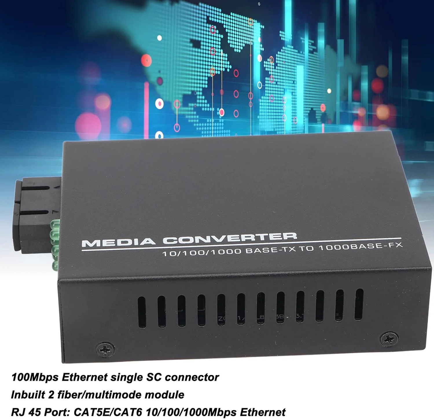 مبدل سوئیچ اترنت، فرستنده و گیرنده اترنت فیبر نوری با 2 فیبر داخلی، ماژول های چند حالته، انتقال 1000 مگابیت بر ثانیه، با نشانگر LED، مذاکره خودکار