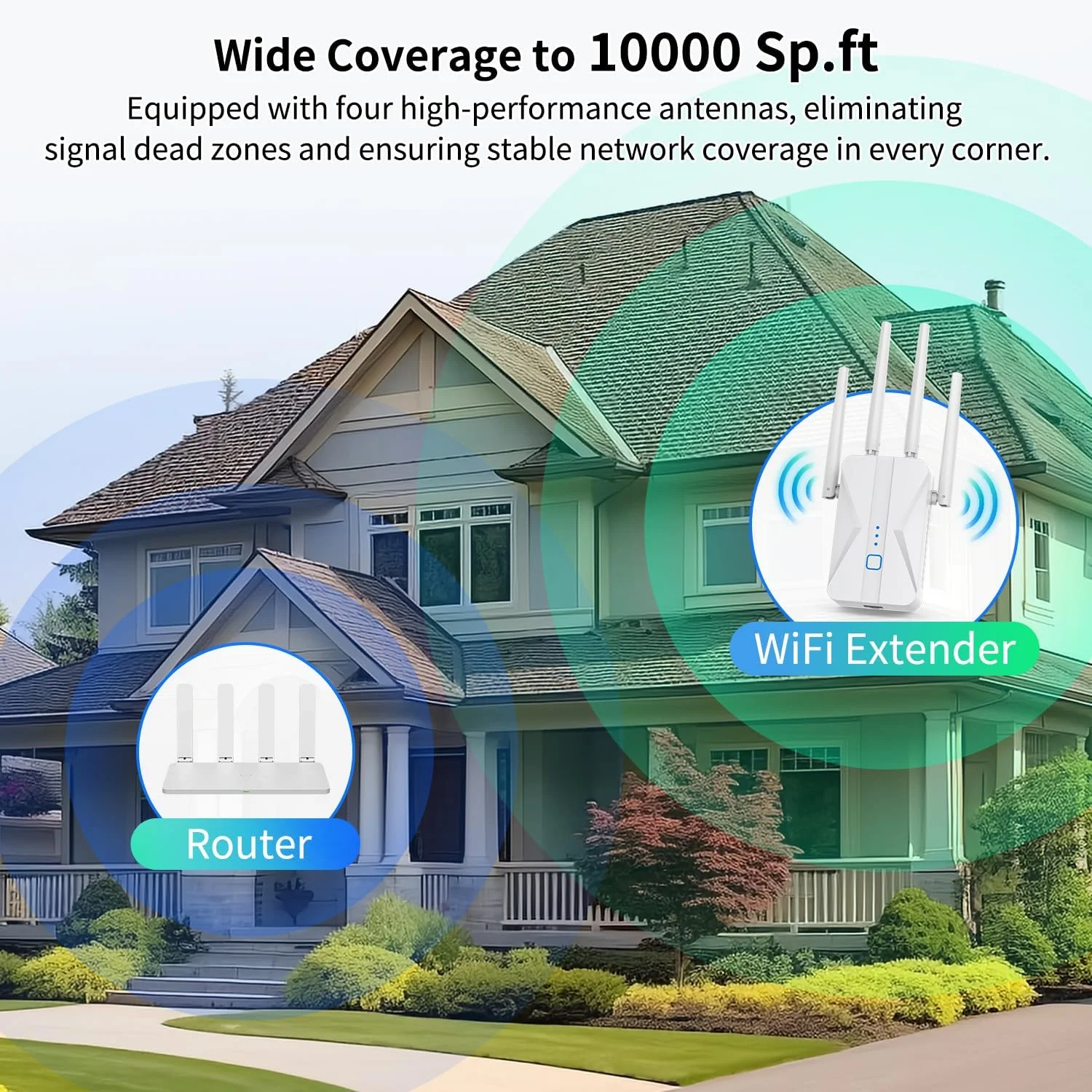 تقویت کننده سیگنال WiFi، توسعه دهنده WiFi AC1200Mbps دو بانده (5.8GHz/2.4GHz)، تقویت کننده WiFi با پورت اترنت برای پوشش تا 930 متر مربع، سازگار با دستگاه های بیشتر برای خانه