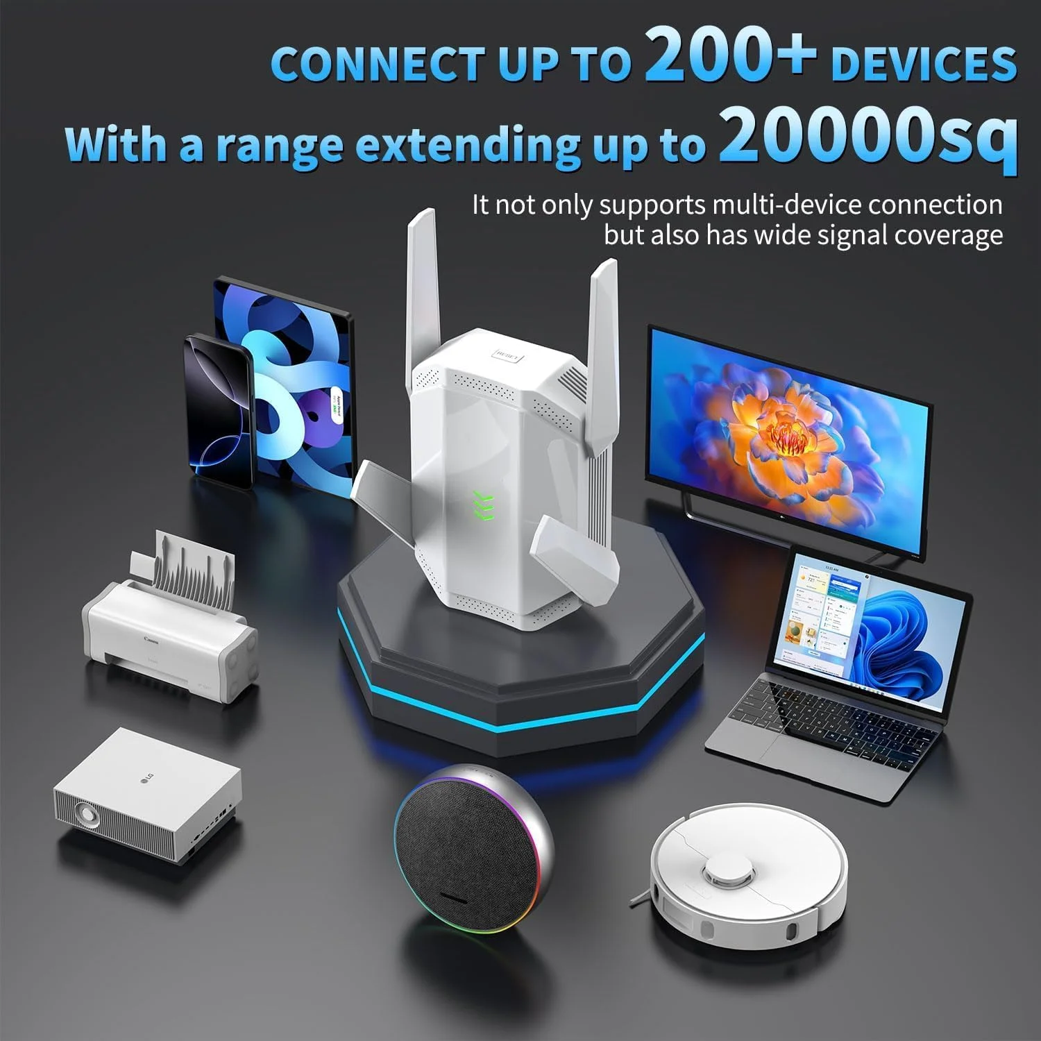 تقویت کننده سیگنال WiFi، تقویت کننده اینترنت، تقویت کننده بی سیم برد بلند، پوشش 930 متر مربع برای استفاده در منزل و فضای باز، توسعه دهنده سازگار با روتر جهانی با راه اندازی تک لمسی