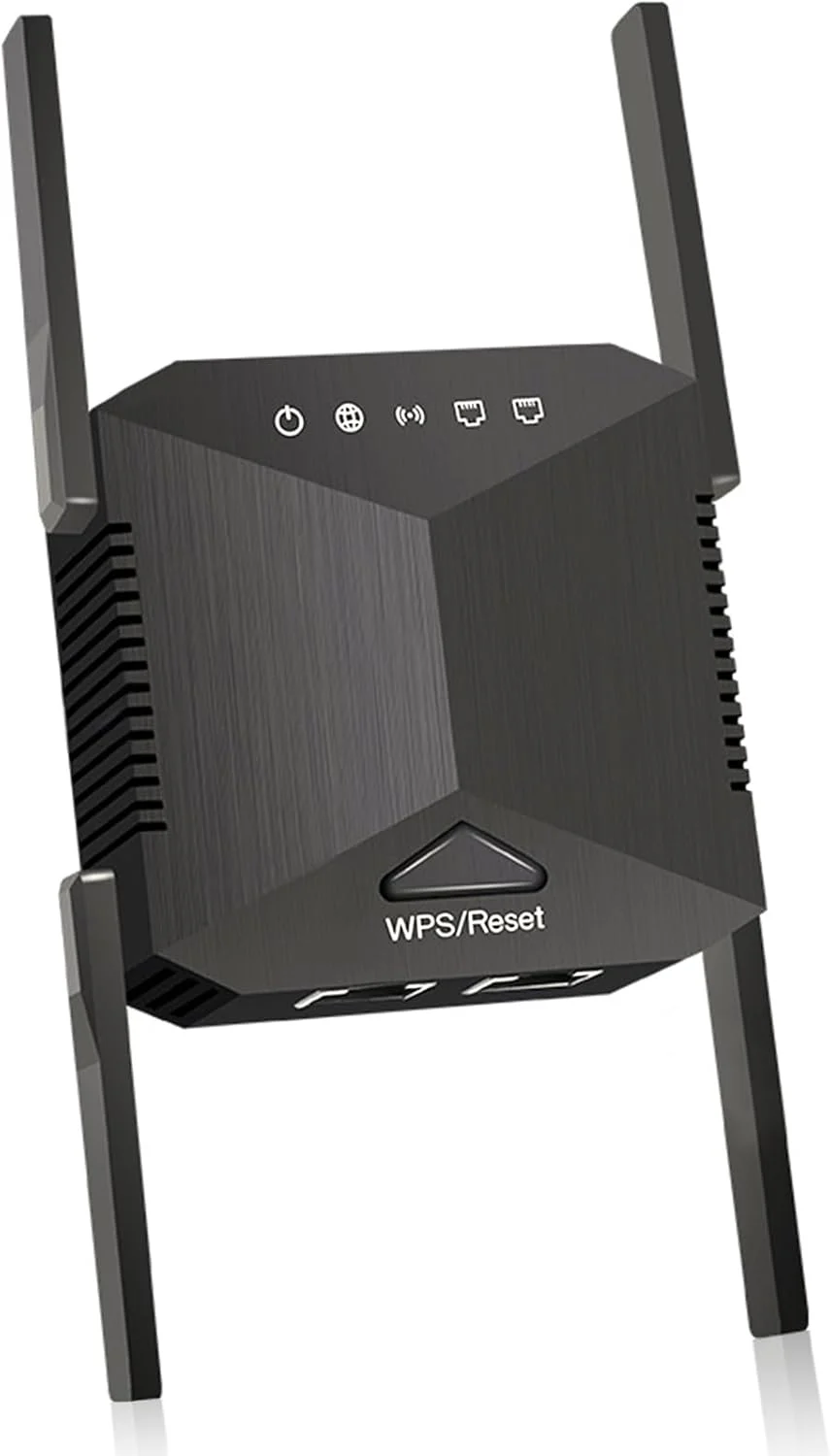 تقویت کننده WiFi، توسعه دهنده WiFi، تکرار کننده WiFi، پوشش تا 280 متر مربع، تقویت کننده اینترنت - با پورت اترنت، راه اندازی سریع، تقویت کننده سیگنال بی سیم خانگی (4 آنتن - مشکی)