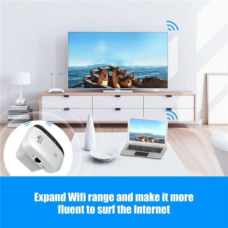 تقویت کننده WiFi، توسعه دهنده محدوده WiFi، تقویت کننده سیگنال برای خانه تا 1200 فوت مربع و 30 دستگاه، تکرار کننده بی سیم 300 مگابیت بر ثانیه و 2.4 گیگاهرتز (سفید)
